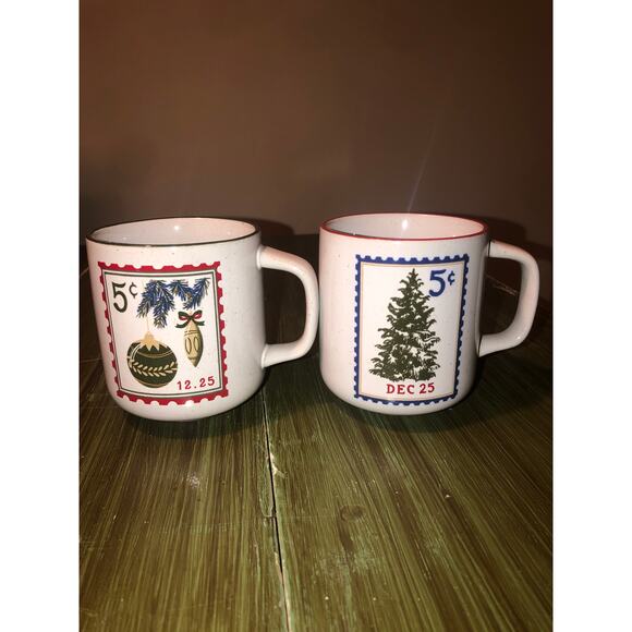 Hearth & Hand Magnolia NEW Set of 2 13oz Stoneware Christmas Stamp Mugs - Picture 1 of 7
